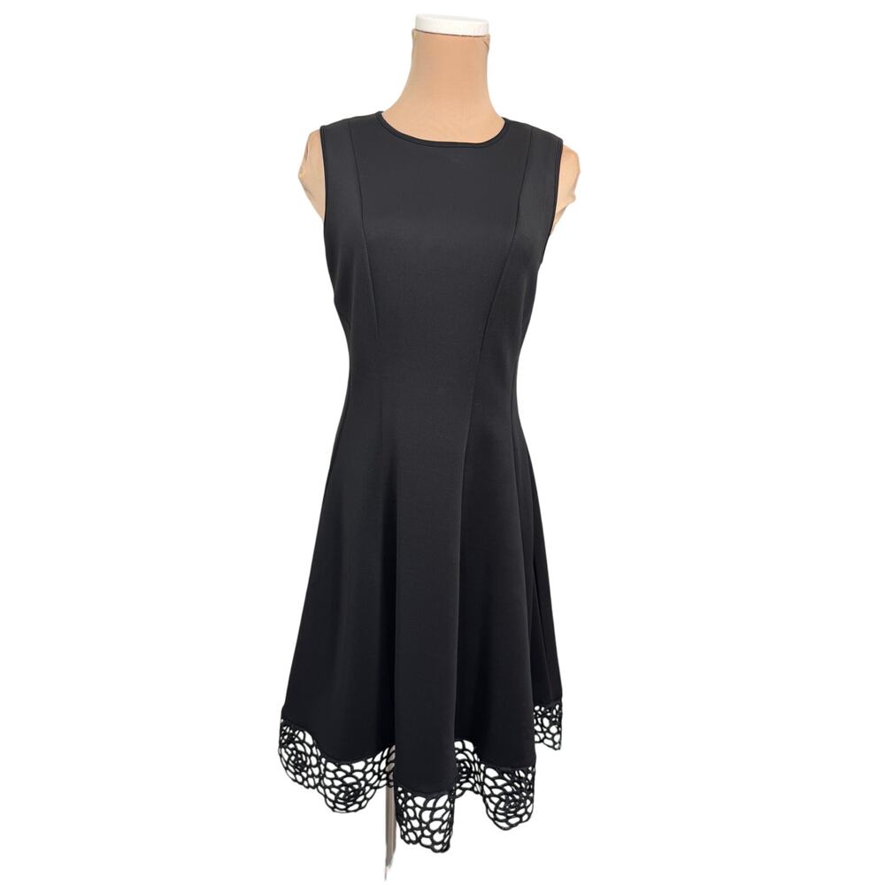 Donna Ricco Black Dress Women’s 8 Sleeveless Lace Hem Fit & Flare Cocktail Party